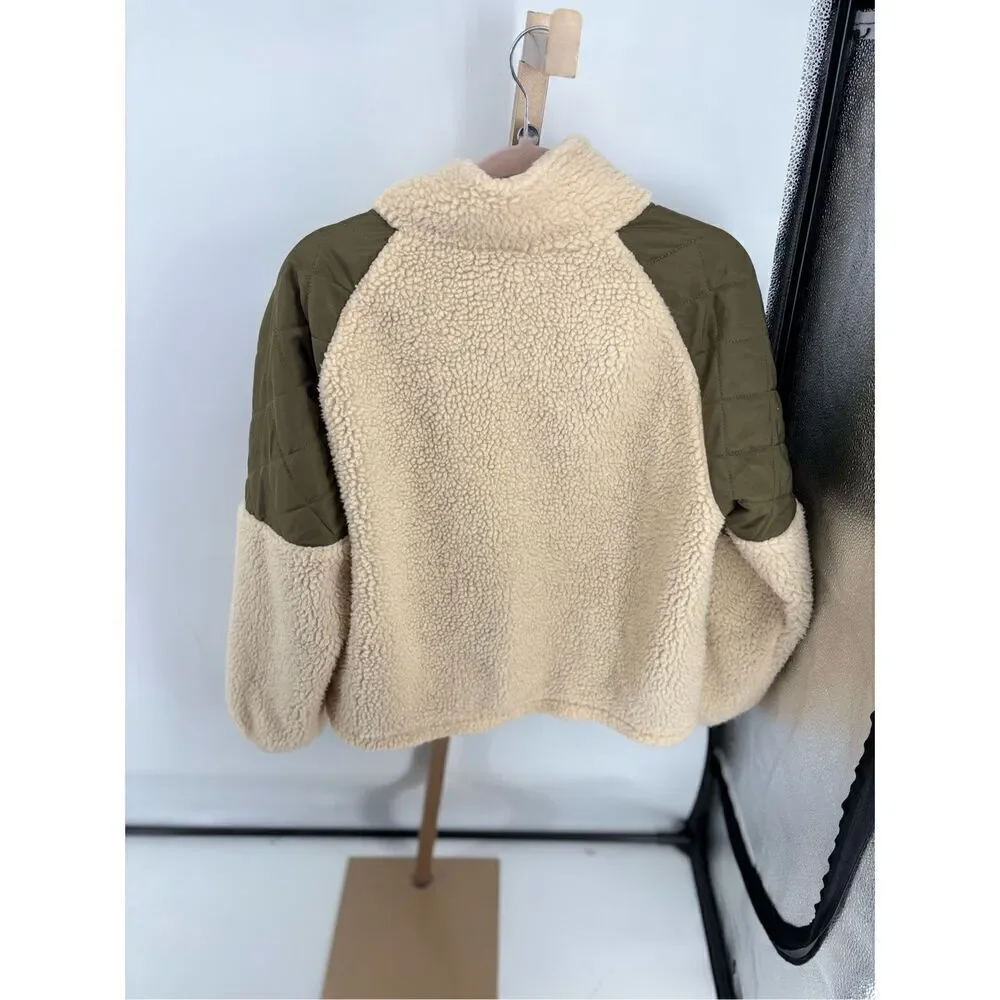 Jacqueline de Yong JDY Jdyiza Teddy Jacket Cream Sherpa Green Quilted XL